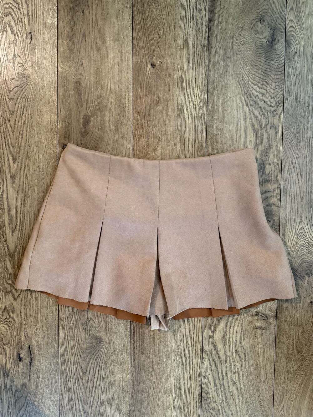 Lush Faux Suede Pleated Skirt Tan Size M